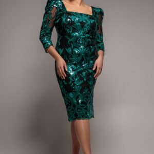Goddiva Plus Square Neck Scalloped Embroidered Sequin Midi Dress - Emerald Green