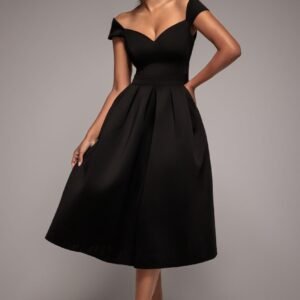 Goddiva Scuba Foam Skater Midi Dress - Black