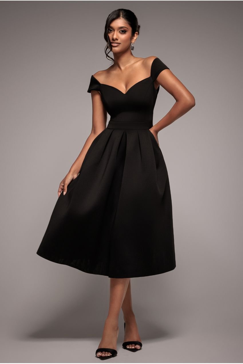 Goddiva Scuba Foam Skater Midi Dress – Black