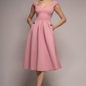 Goddiva Scuba Foam Skater Midi Dress - Blush Pink