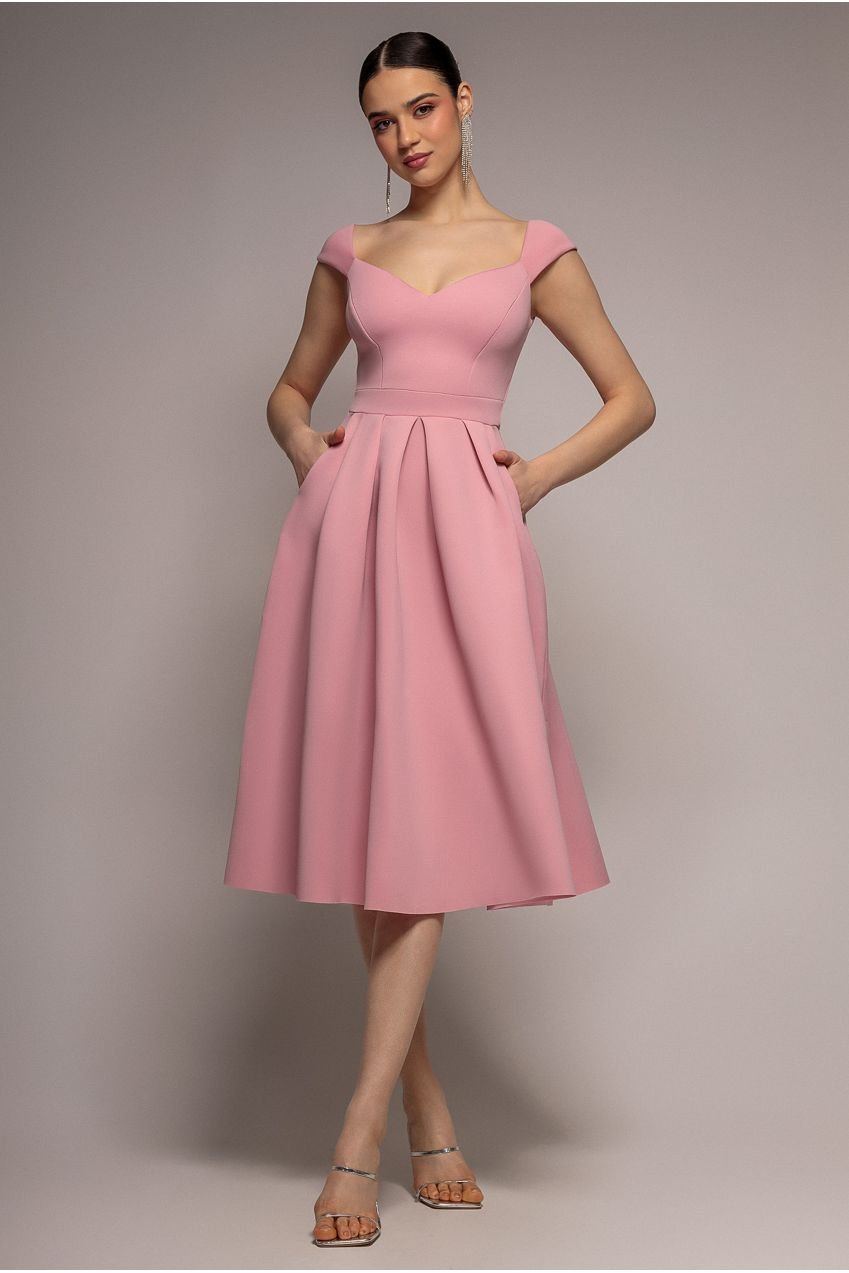 Goddiva Scuba Foam Skater Midi Dress – Blush Pink
