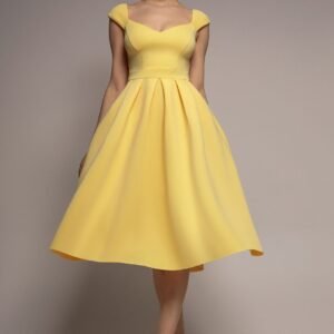 Goddiva Scuba Foam Skater Midi Dress - Lemon