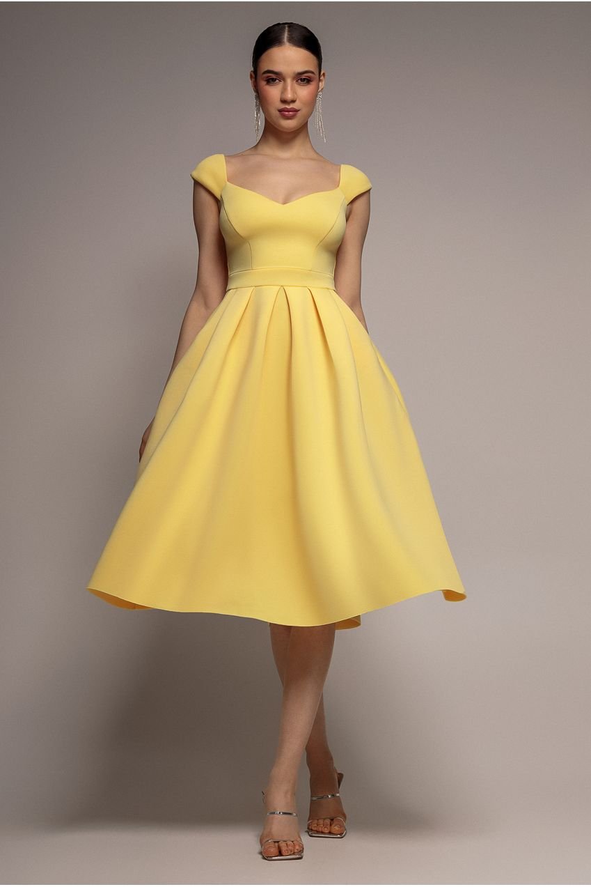 Goddiva Scuba Foam Skater Midi Dress – Lemon