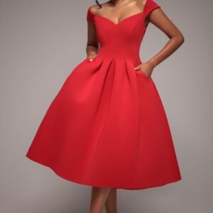 Goddiva Scuba Foam Skater Midi Dress - Red