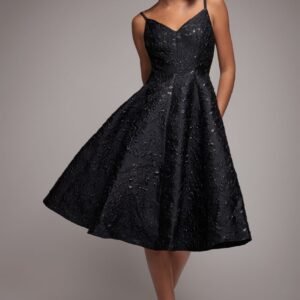 Goddiva Jacquard Sleeveless A-line Midi Dress - Black