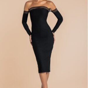 Goddiva Boobtube Ribbed Midi Dress With Split - Black