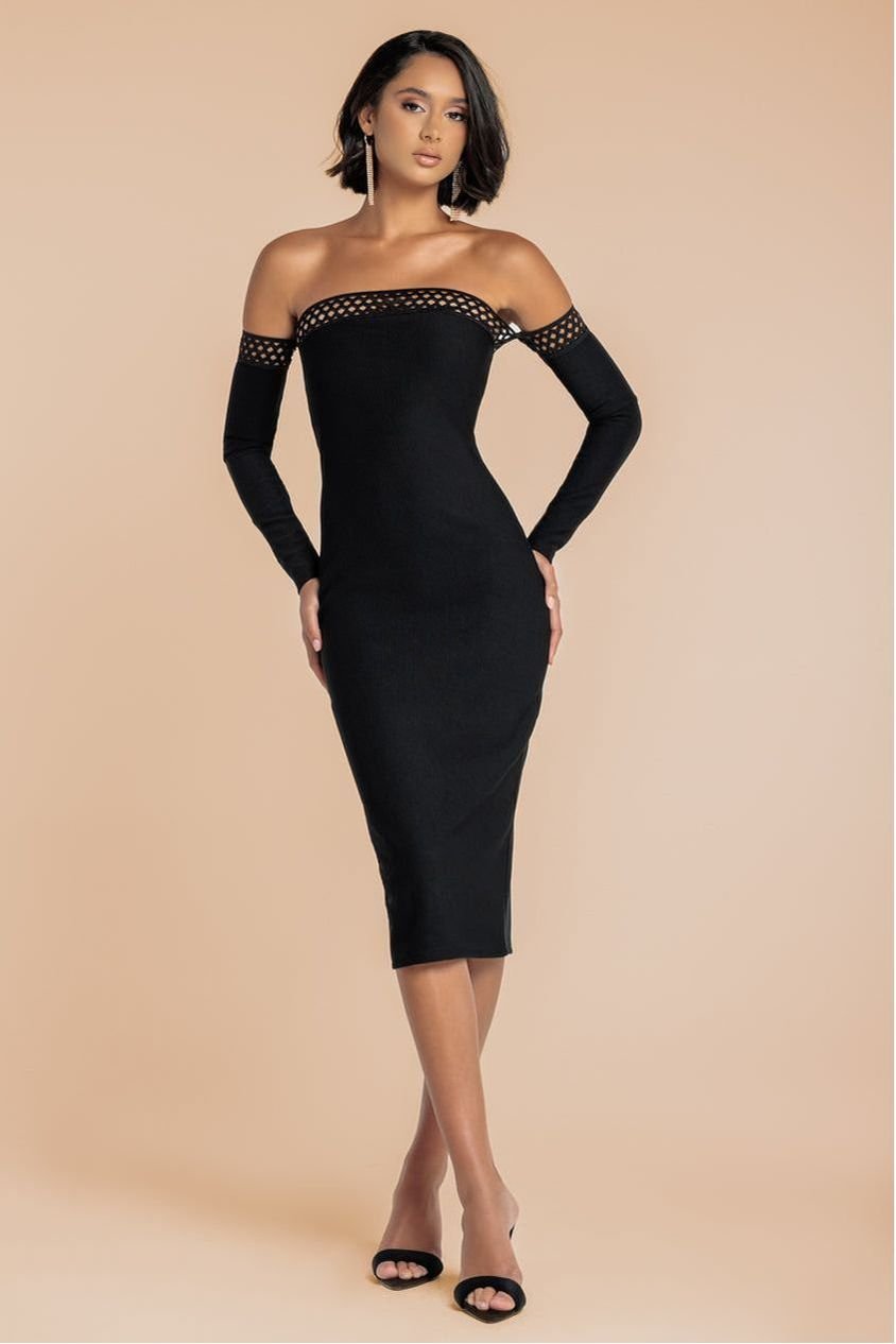 Goddiva Boobtube Ribbed Midi Dress With Split – Black