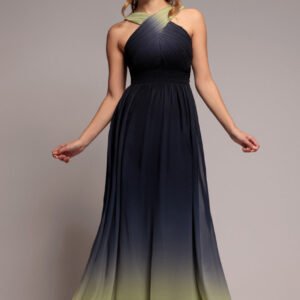 Goddiva Ombre Cross Front Pleated Maxi Dress - Lime Ombre