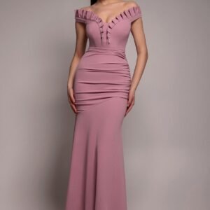 Goddiva Off The Shoulder Frill Gathered Maxi Dress - Rose Pink