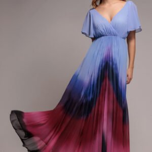 Goddiva Wavy Ombre A-Line Chiffon Maxi Dress - Blue