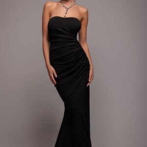 Goddiva Scuba Crepe Bandeau Maxi With Diamante Necklace - Black