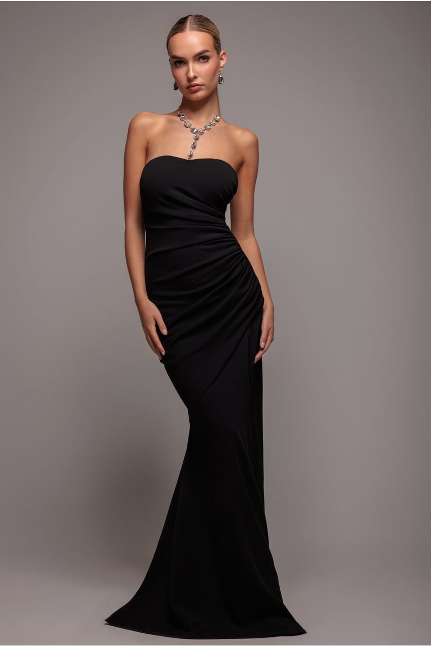 Goddiva Scuba Crepe Bandeau Maxi With Diamante Necklace – Black
