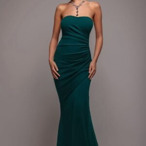 Goddiva Scuba Crepe Bandeau Maxi With Diamante Necklace - Emerald Green