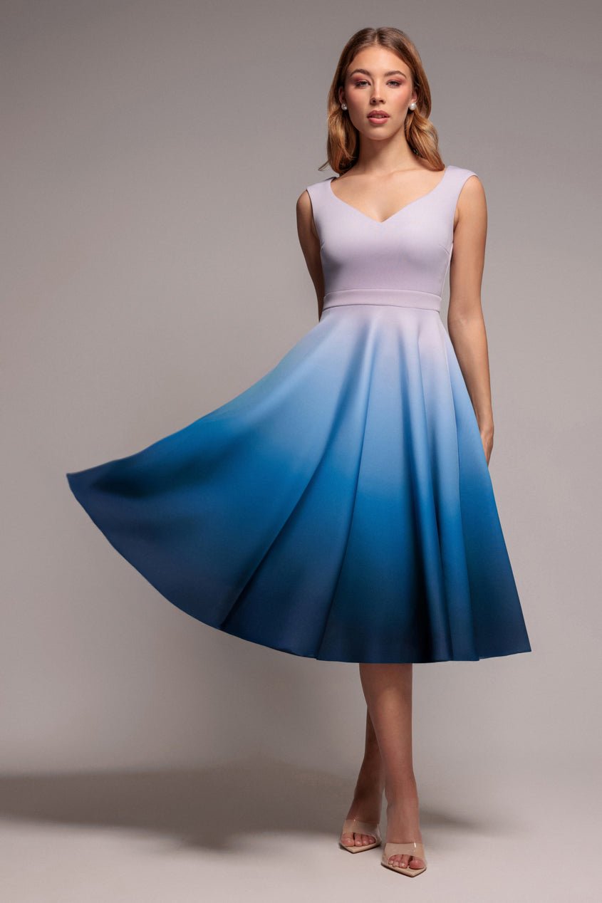Goddiva Ombre Scuba Foam Bardot A-Line Midi Dress – Light Blue