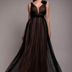 Goddiva Sleeveless Pleated Dobby Mesh Corsage Maxi Dress - Black