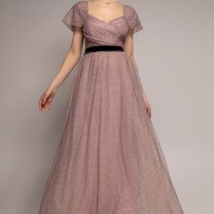 Goddiva Dobby Mesh Off The Shoulder Princess Maxi Dress - Blush