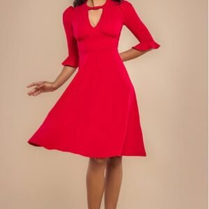 Goddiva Flared Sleeve Midi Dress - Red