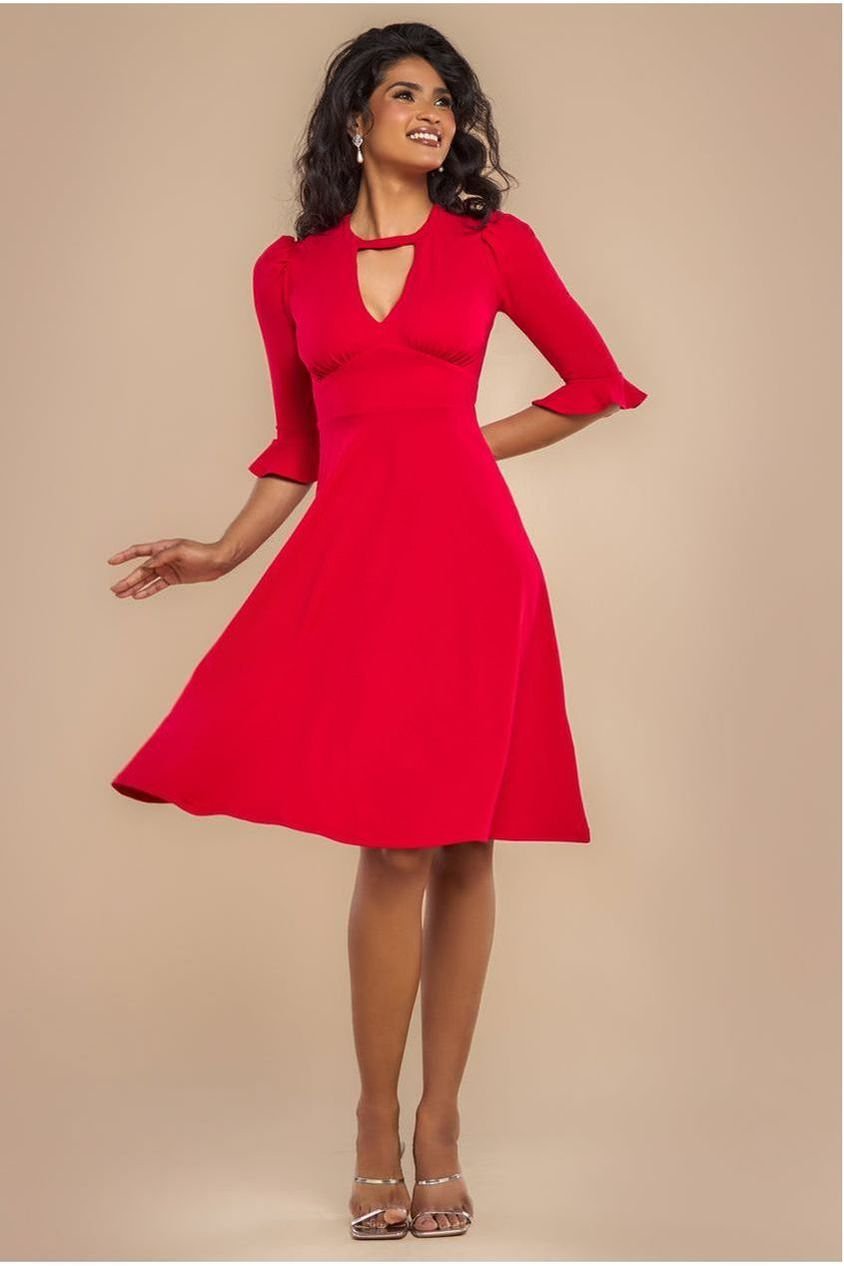 Goddiva Flared Sleeve Midi Dress – Red