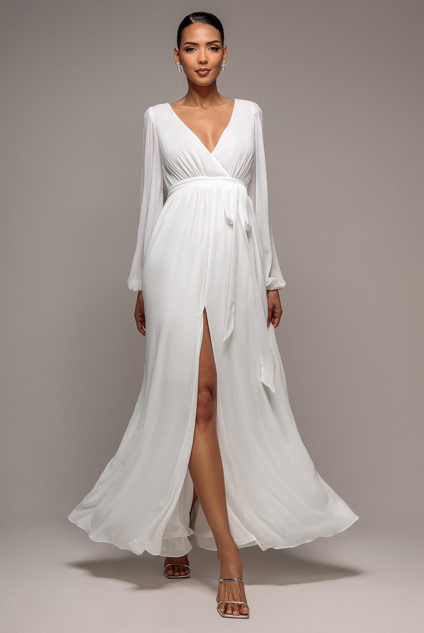 Goddiva Wrap Back Maxi With Front Slit Chi On Maxi – White