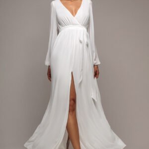 Goddiva Wrap Back Maxi With Front Slit Chi On Maxi - White