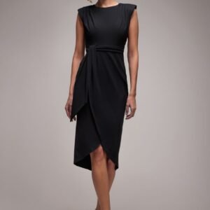 Goddiva Sleeveless Asymmetric Wrap Midi Dress - Black