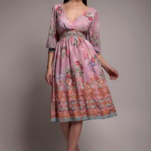 Goddiva Chiffon Wrap Border Floral Print Midi Dress - Pink