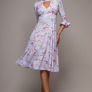 Goddiva Floral Printed Flared Sleeve Midi - Lilac