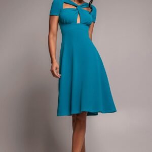 Goddiva Scuba Crepe Twist Cutout Midi Dress - Teal Blue