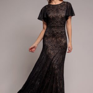 Goddiva Flutter Sleeve Lace A-Line Maxi Dress - Black