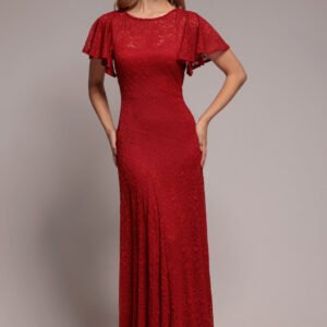 Goddiva Flutter Sleeve Lace A-Line Maxi Dress - Red
