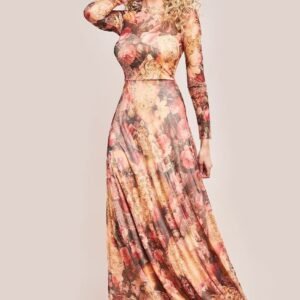 Goddiva Printed Soft Mesh A-Line Maxi Dress - Orange