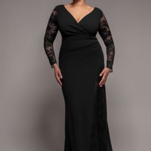 Goddiva Plus Scuba & Lace Wrap Maxi Dress - Black