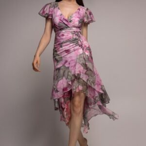 Goddiva Floral Wrap High And Low Midaxi Dress - Blush