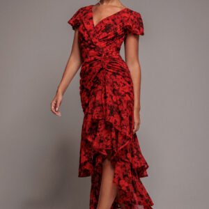 Goddiva Floral Wrap High And Low Midaxi Dress - Red