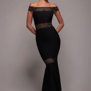 Goddiva Off The Shoulder Ribbed Bodycon Maxi Dress - Black