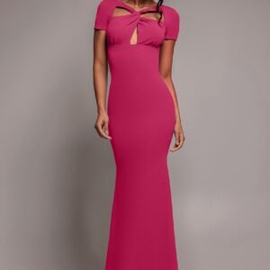 Goddiva Scuba Crepe Twist Cutout Maxi Dress - Hot Pink