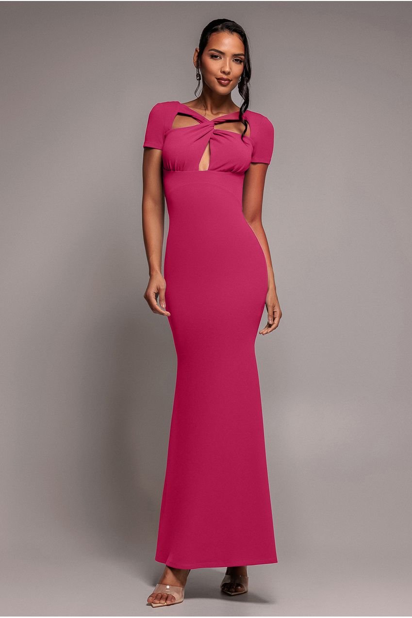 Goddiva Scuba Crepe Twist Cutout Maxi Dress – Hot Pink