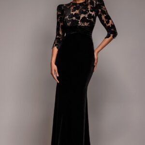 Goddiva Scalloped Velvet Crochet Maxi Dress - Black