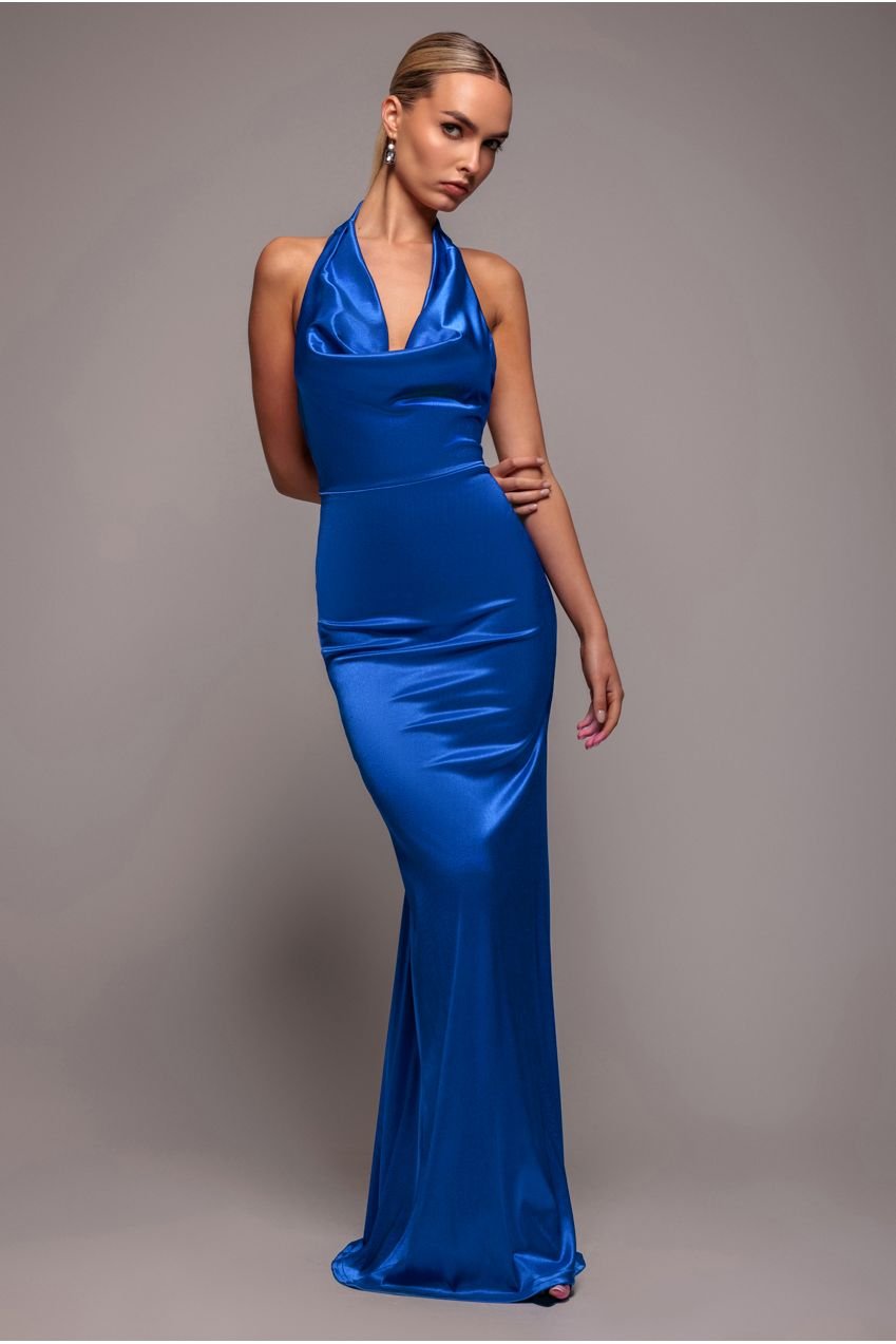 Goddiva Halter Cowl Neck Back Maxi Dress – Royal Blue