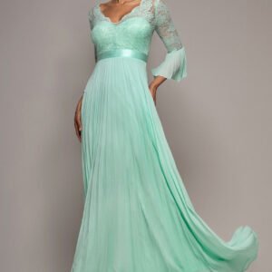Goddiva Scalloped Lace Bodice Pleated Chiffon A Line Maxi Dress - Mint Green