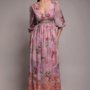 Goddiva Chiffon Wrap Border Floral Print Maxi Dress - Pink