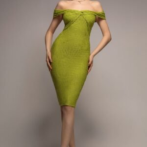 Goddiva Front Knot Twist Midi Dress - Lime Green