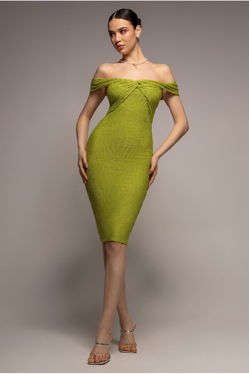 Goddiva Front Knot Twist Midi Dress – Lime Green