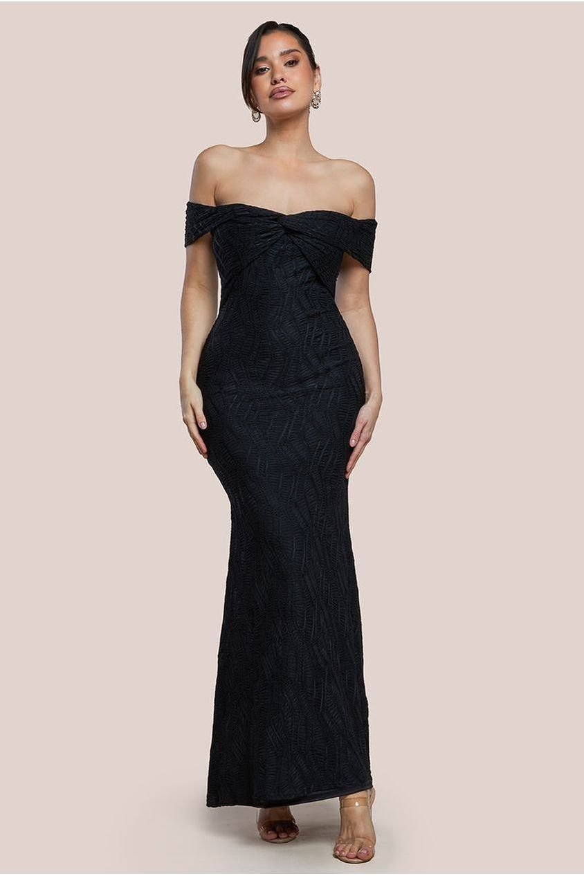 Goddiva Front Knot Twist Maxi Dress – Black