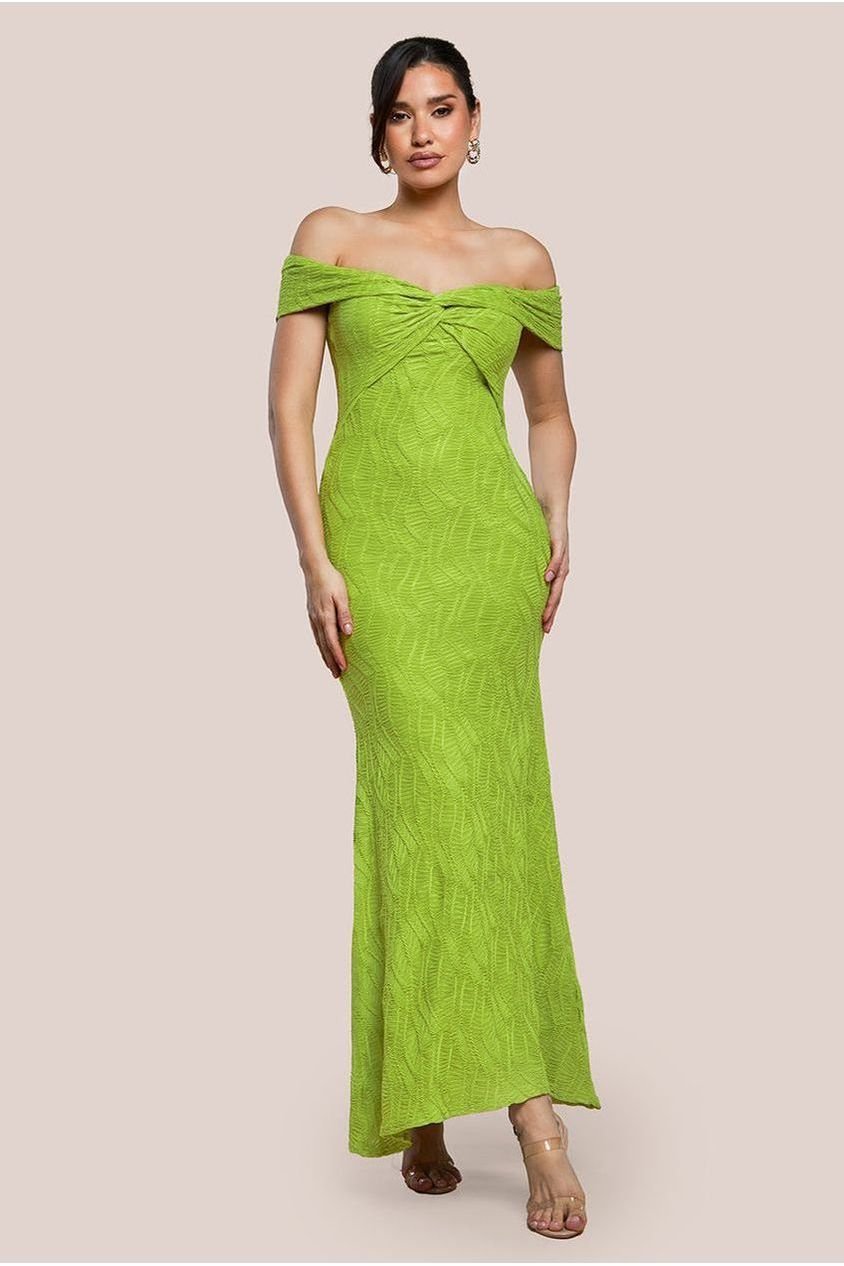 Goddiva Front Knot Twist  Maxi Dress – Lime Green