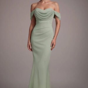 Goddiva Petite Bardot Scuba & Chiffon Cowl Maxi Dress - Sage Green