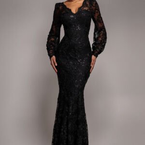 Goddiva Embroidered Lace Scalloped Edge Maxi Dress - Black