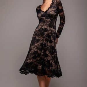Goddiva Scalloped Lace A-line Midi Dress - Black