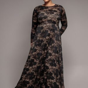 Goddiva Plus Scalloped Lace A-Line Maxi Dress - Black