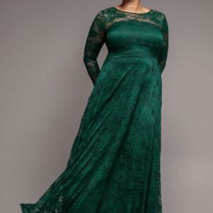 Goddiva Plus Scalloped Lace A-Line Maxi Dress - Emerald Green